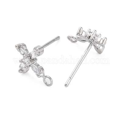 Фурнитура для сережек-гвоздиков с микропаве из латуни и кубическими циркониями KK-Z084-02P-1