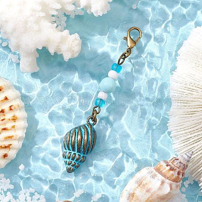 Подвеска с подвесками и стеклянными бусинами на морскую тематику HJEW-JM03158-05-1