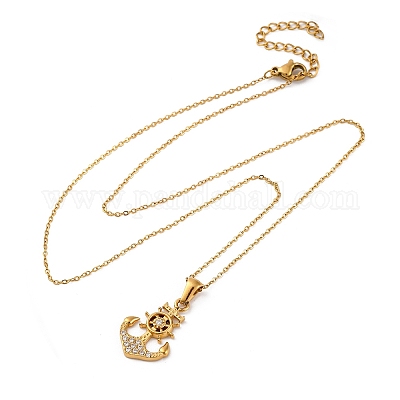 Ожерелья с подвеской в виде якоря из нержавеющей стали 304 с кристаллами и стразами NJEW-Z057-01B-G-1