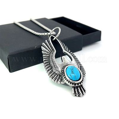 Винтажные панк ожерелья с подвеской в виде орла из нержавеющей стали с паве из синтетической бирюзы WJ5993-1
