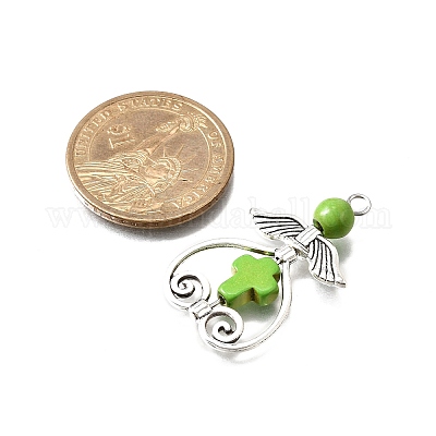 7 шт. 7-цветные круглые подвески в форме сердца из синтетической бирюзы с крестообразным крашением PALLOY-JF04032-1