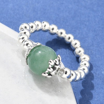 Платиновый оттенок железа шарик естественная смешанная каменные кольца перста простирания RJEW-JR00142-1