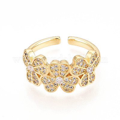 Латунные кольца-манжеты с микропаве и прозрачным цирконием для женщин KK-T074-20G-1