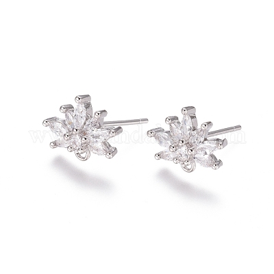 Латунные серьги с цирконом EJEW-E257-06P-1