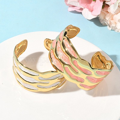 Браслеты-манжеты из нержавеющей стали 304 с эмалью для женщин BJEW-B159-04G-1