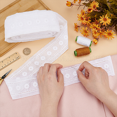 Хлопковый цветочный узор с вышивкой кружевной лентой OCOR-WH0078-166-1