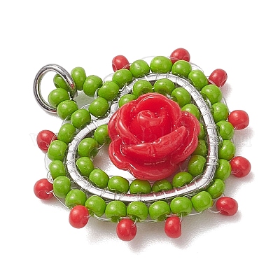 Сердце из стеклянных бусин с подвесками в виде роз PALLOY-MZ01030-05-1