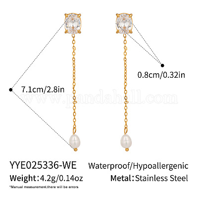 Овальные серьги-гвоздики с кисточками из нержавеющей стали 304 с кубическим цирконием SU8533-2-1