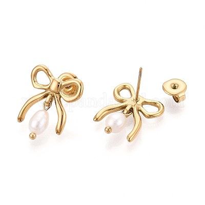 Серьги-гвоздики из натурального жемчуга из нержавеющей стали 304 EJEW-N059-05G-1