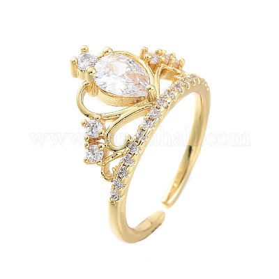 Регулируемые латунные кольца микро манжеты из прозрачного циркония RJEW-M135-03G-1