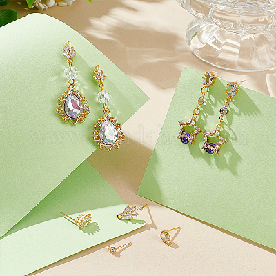 24 шт. 4 стиля фурнитуры для сережек-гвоздиков из латуни с кубическим цирконием KK-UN0002-77-1