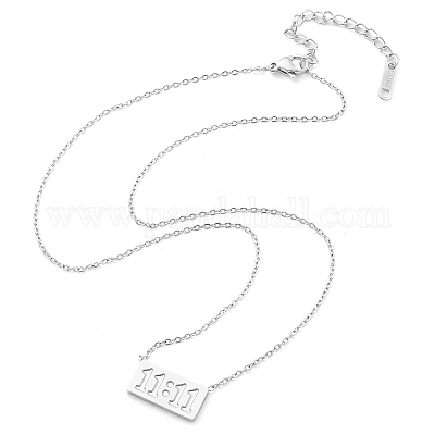 Ожерелье из нержавеющей стали 304 с прямоугольным кулоном 11:11 с цепочками из тросов для женщин NJEW-NH0001-04P-1