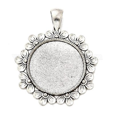 Круглая подвеска в виде кабошона из сплава цветов в тибетском стиле TIBEP-Q055-09AS-RS-1