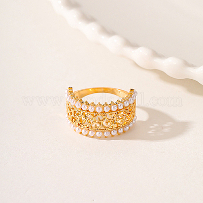 Кольца из полой латуни с бусами из искусственного жемчуга из АБС-пластика OP9708-1-1