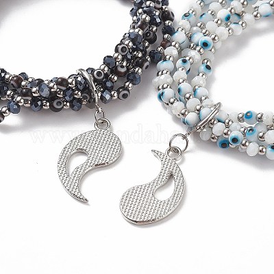 2шт 2-х цветные браслеты лэмпворк сглаз и стекло стрейч многорядные браслеты набор BJEW-JB08785-1