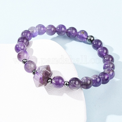 Эластичный браслет из бусин натурального аметиста для женщин BJEW-A145-01F-1