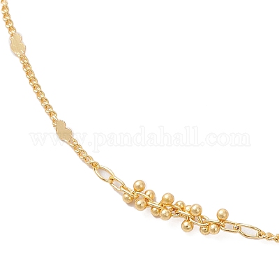 Женские браслеты на ногу с цепочкой из латунных сердечек и круглых бусин AJEW-AN00714-1