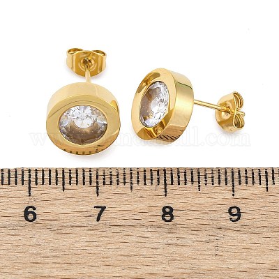 Плоские круглые серьги-гвоздики из нержавеющей стали 304 EJEW-C099-23G-03-1