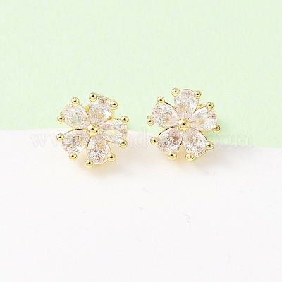 Серьги-гвоздики из латуни с микропаве и кубическим цирконием EJEW-H174-01B-G-1