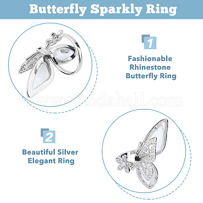 4 шт. набор из 4 колец-манжет в форме бабочек со стразами RJEW-FI0001-14-1