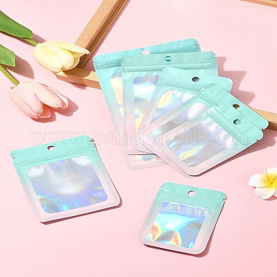 60 шт. 5 стиля прямоугольные блестящие голографические ПВХ пакеты с застежкой-молнией ABAG-FS0001-14B-1