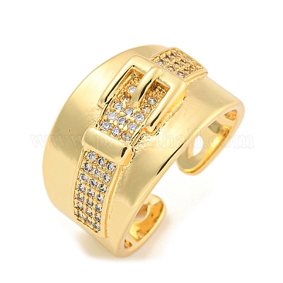 Широкое открытое кольцо-манжета в форме ремня с прозрачным кубическим цирконием RJEW-L121-010G-1