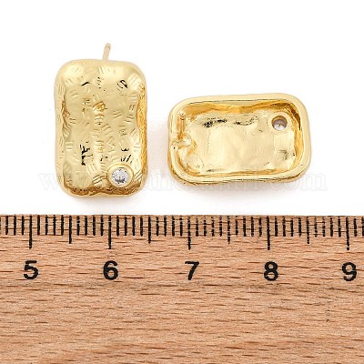 Прямоугольные серьги-гвоздики из латуни с микропаве и цирконием EJEW-R025-21G-1