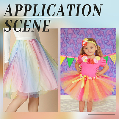 Полиэфирная сетчатая ткань с градиентом цвета радуги DIY-WH0453-84-1