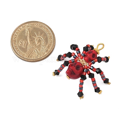 Подвески из окрашенной синтетической бирюзы и стеклянных бусин на тему Хэллоуина PALLOY-MZ00774-1