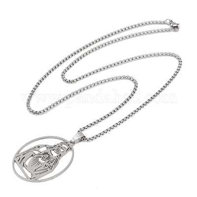 Ожерелья с подвеской в форме овала из нержавеющей стали 201 с полыми бусинами NJEW-K283-05P-1