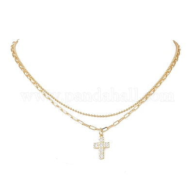 Ожерелья-крестики из латуни с прозрачным фианитом и прозрачным фианитом NJEW-JN05381-1