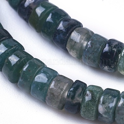 Natural Moss Agate Beads Strands, Flat Round/Disc, 4.5~5x2~2.5mm, Hole:  0.6mm, about 171pcs/strand, 15.35 inch~15.55 inch(39~39.5cm)