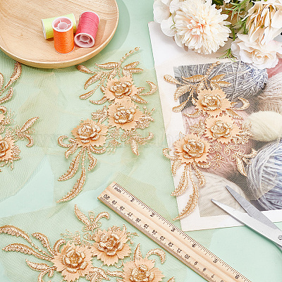 2 пара 3d цветочных полиэстеровых кружев с компьютерной вышивкой и орнаментом DIY-HY0001-85-1