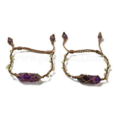 Браслеты из плетеных бусин из натурального аметиста BJEW-K225-01E-1