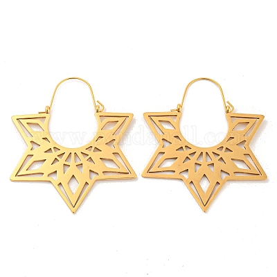 Серьги-кольца в форме полой звезды из нержавеющей стали 304 EJEW-P248-06G-1