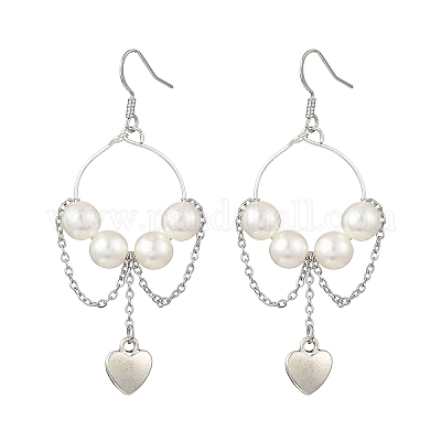 Серьги-подвески в форме сердечек из латуни EJEW-JE06805-1