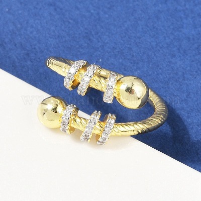 Открытое кольцо-манжета из латуни с микропаве из кубического циркония для женщин RJEW-F177-03GP-11-1