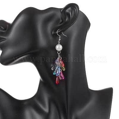 Серьги-кисточки с каплевидной формой из стекла и пластика EJEW-JE06818-1