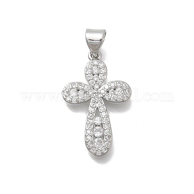 Подвески-крестики из латуни с микропаве и прозрачным кубическим цирконием KK-D431-042P-1