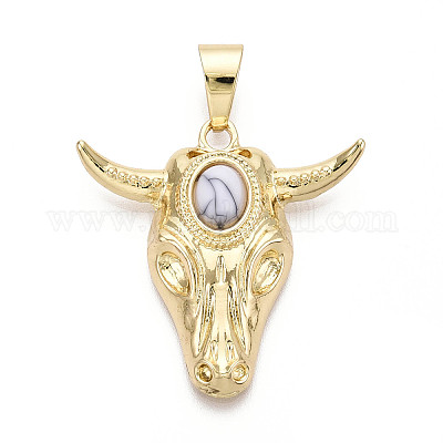 Подвески из латуни и синтетической бирюзы KK-T079-03B-G-1