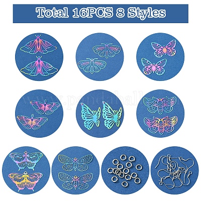 Наборы для изготовления украшений в виде бабочки из нержавеющей стали 201 с травленым металлом DIY-FS0007-47-1