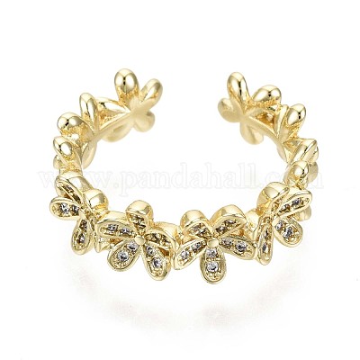 Латунные кольца из манжеты с прозрачным цирконием RJEW-S044-098-NF-1