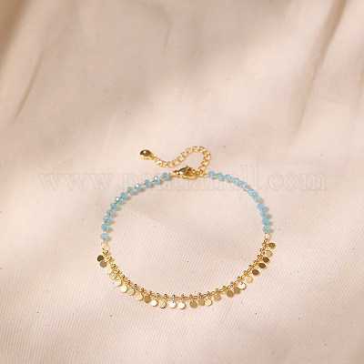 Браслеты на ногу из граненого стекла ронделле и латунных дисков с кисточками для женщин FS-WGF22A3-01-1