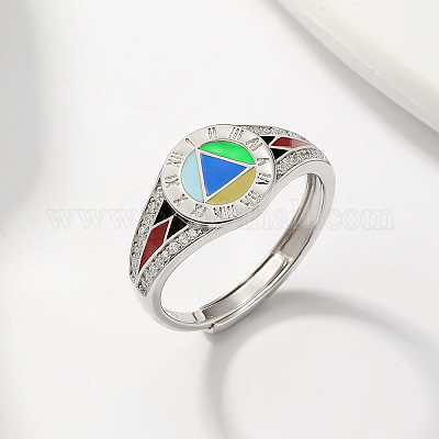 Кольцо с цветными геометрическими римскими цифрами из серебра 925 пробы с цирконом KH4989-2-1