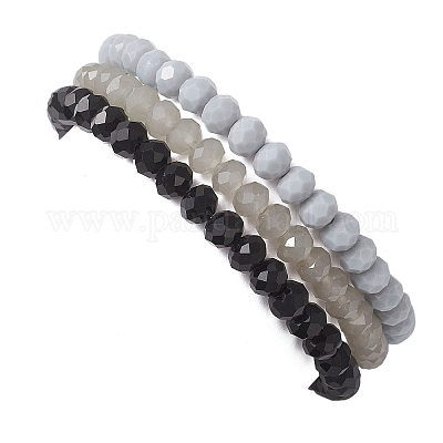 3 шт. браслеты-рондели из граненых бусин-подделок из непрозрачного стекла и искусственного нефрита для женщин BJEW-JB12563-04-1