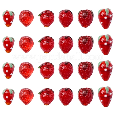 25 шт. 6 стиля бусины ручной работы в виде клубники в технике лэмпворк 3D LAMP-FS0001-19-1