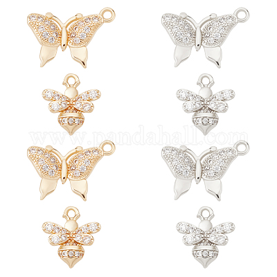 8шт 4 стиля латунные микропаве прозрачные подвески с кубическим цирконием KK-DC0001-10-1
