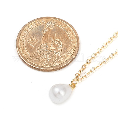 Ожерелья с подвеской в виде капли из нержавеющей стали 304 и пластика с жемчужинами NJEW-JN05219-1