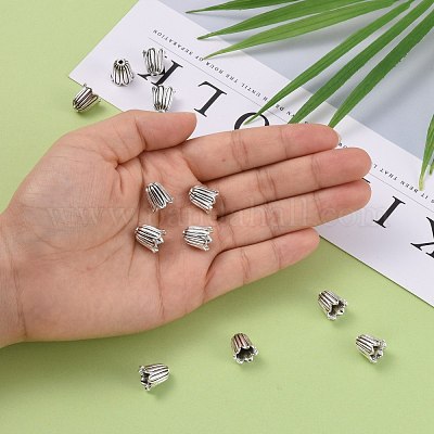 Без свинца и без кадмия старинное серебро тибетский стиль Цветочная бисера Caps X-TIBEB-00864-AS-R-1