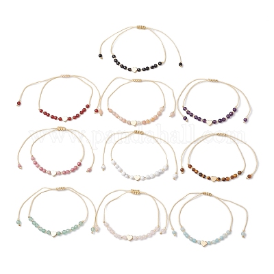 Браслеты из плетеных нейлоновых ниток в форме сердца из натуральных драгоценных камней круглой формы для женщин BJEW-MZ00166-1